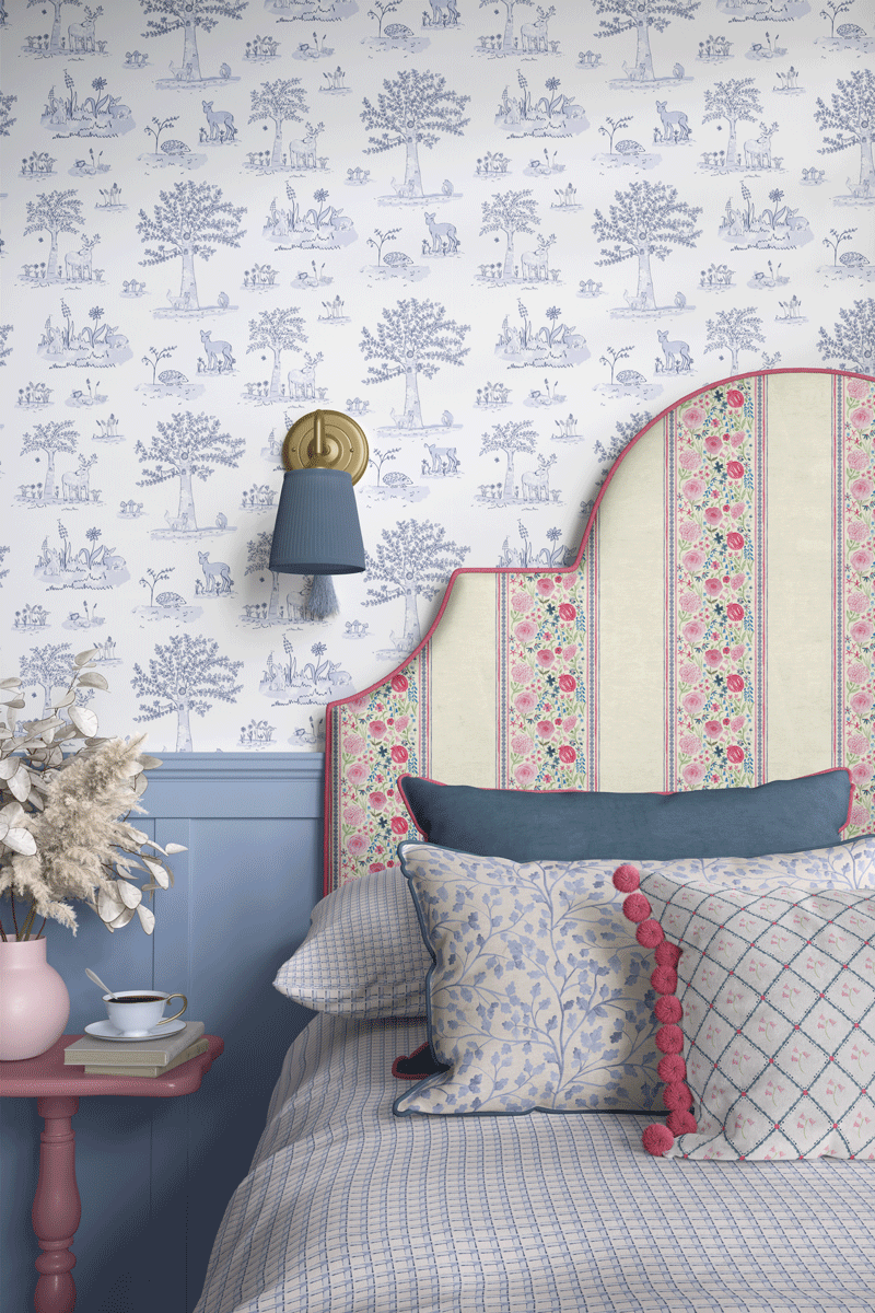 Timeless interior design example with Woodland Dreams wallpaper and layered bedroom