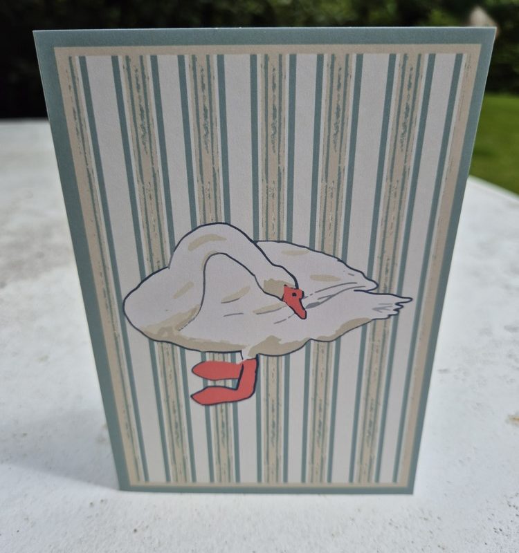 Single swan design from Emsworth Greetings Cards Pack in ocean sunset colours.