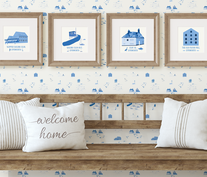 Emsworth Building Prints - Set of 4 in blue and cream, by Willow and Woods