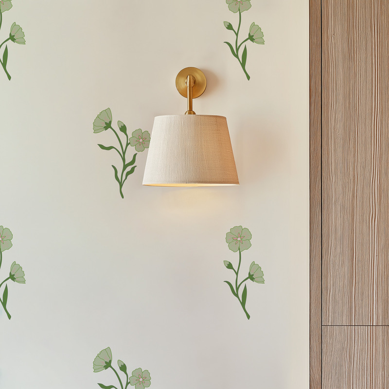 Found Flower Willow floral wallpaper with small scale hand drawn flower pattern in soft green.