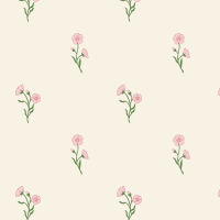 “Found Flower Rose Pink floral wallpaper featuring a small-scale hand-drawn pattern in soft pink with red accents.