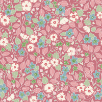 Scattered Notes Rose ditsy floral wallpaper with small hand drawn floral pattern on warm pink background