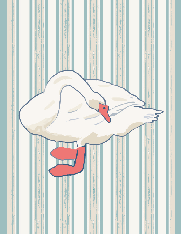 Notecard design of Emsworth stripes and swan in ocean sunset colours