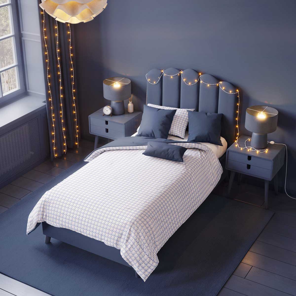 Bedroom colour drenched in blue
